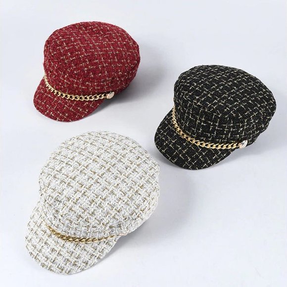 Diona J Women Gatsby Chain Tweed Elegant News Boy Cabbie Fiddler Black C… - Picture 3 of 4